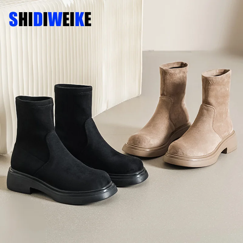 

SDWK 5cm Square Heel Ankle Boots Suede Leather women platform lace up Short Boots Ladies shoes fashion Autumn boots AD4386