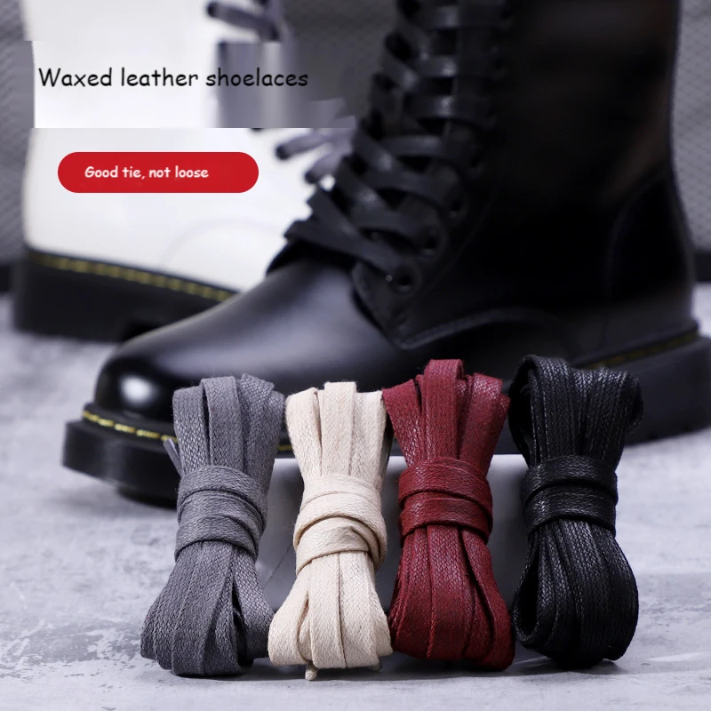 1 Pair Waxed Cotton Shoelaces 0.8CM Width Flat Waterproof Shoe laces Unisex Boots Casual Sneakers Shoelace Leather Laces Shoes