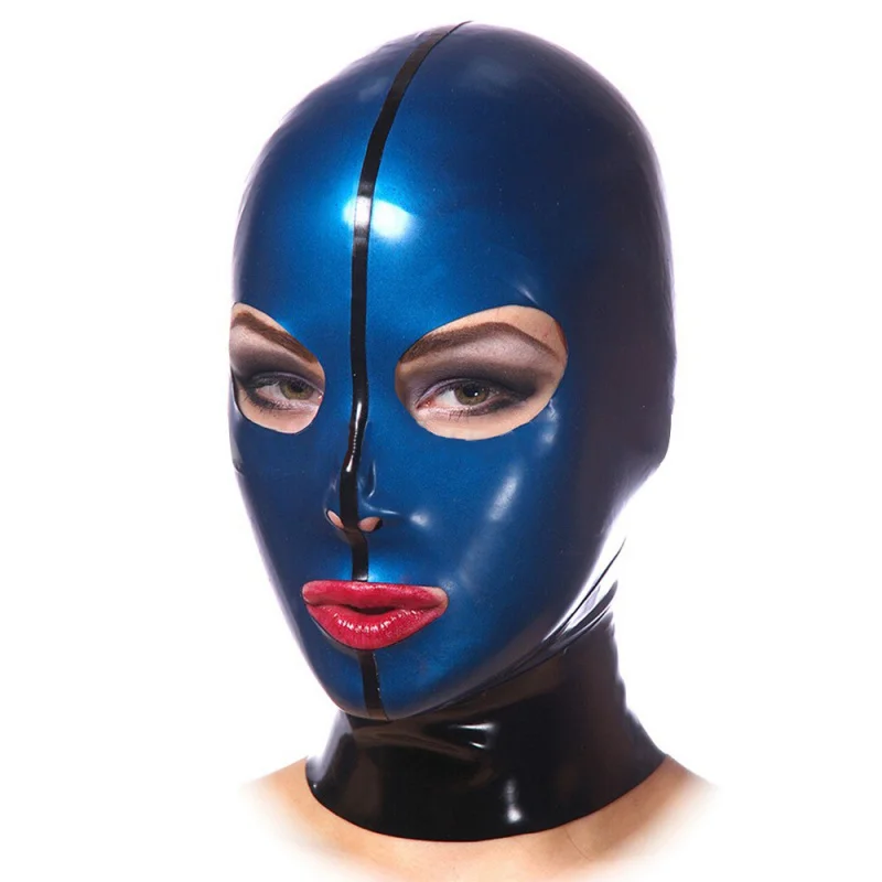 

Metallic Blue Halloween Party Natural Latex Hood Latex Mask With Zipper Cosplay