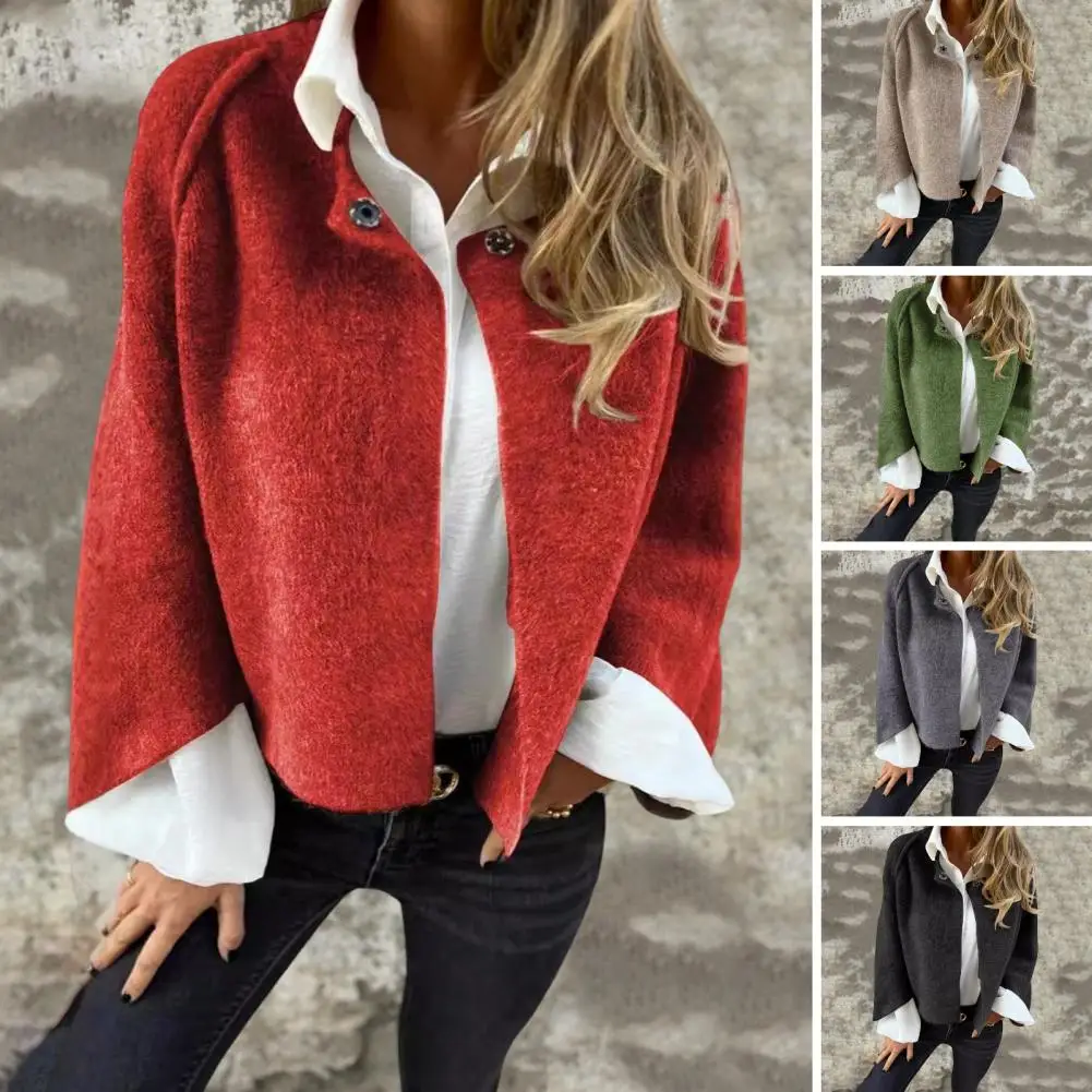 Womens Fall Winter Jackets Stand Collar Open Front Coat Long Sleeve Padded Outerwear Vintage Casual Outdoor Coat