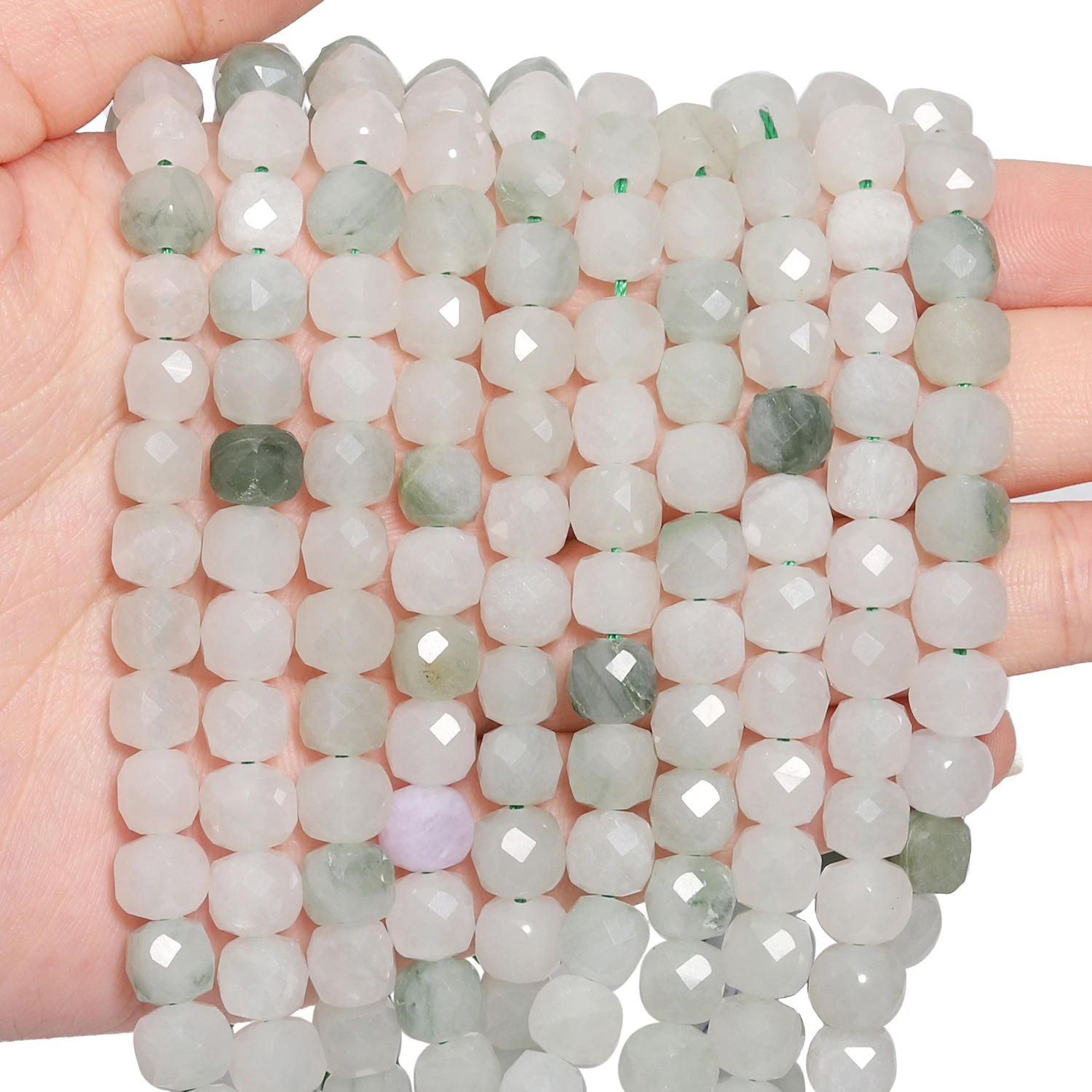 7mm AAA Faceted Cube Beads Natural Stone Emerald Jade Square Spacer Beads For Jewelry Making DIY Bracelets Accessories