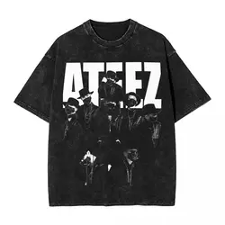 Ateez T Shirt Hip Hop Washed 100% Cotton Harajuku T-Shirt Novelty Men Women Tops Streetwear Graphic Tees