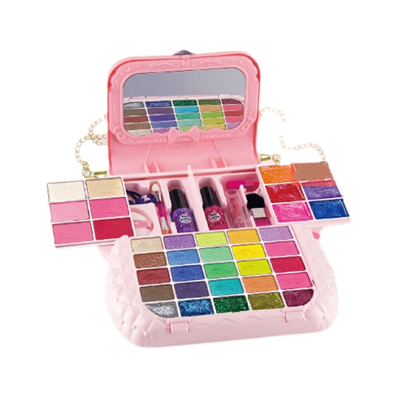 Kids Makeup Kit For Girl With Mirror Washable Makeup Toys For Little Pretend Play Make Up Set With Handbag For Age 3+