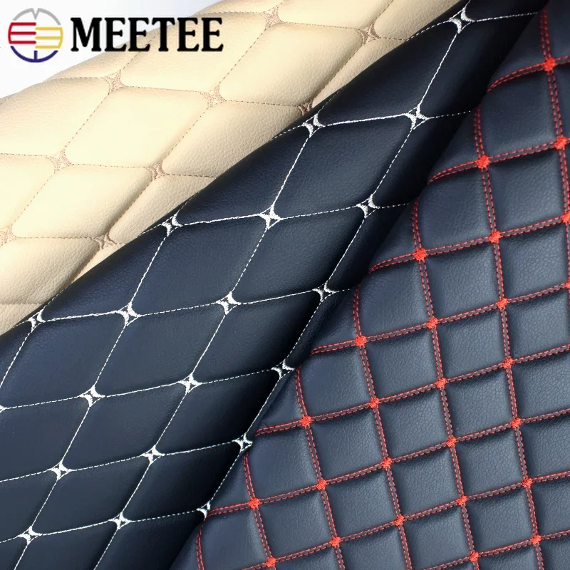 Meetee 45*160cm Synthetic Leather Fabric for Car 0.7mm Artificial PVC Embroidered Plaid Fabrics for Seat Decoration Trims Craft