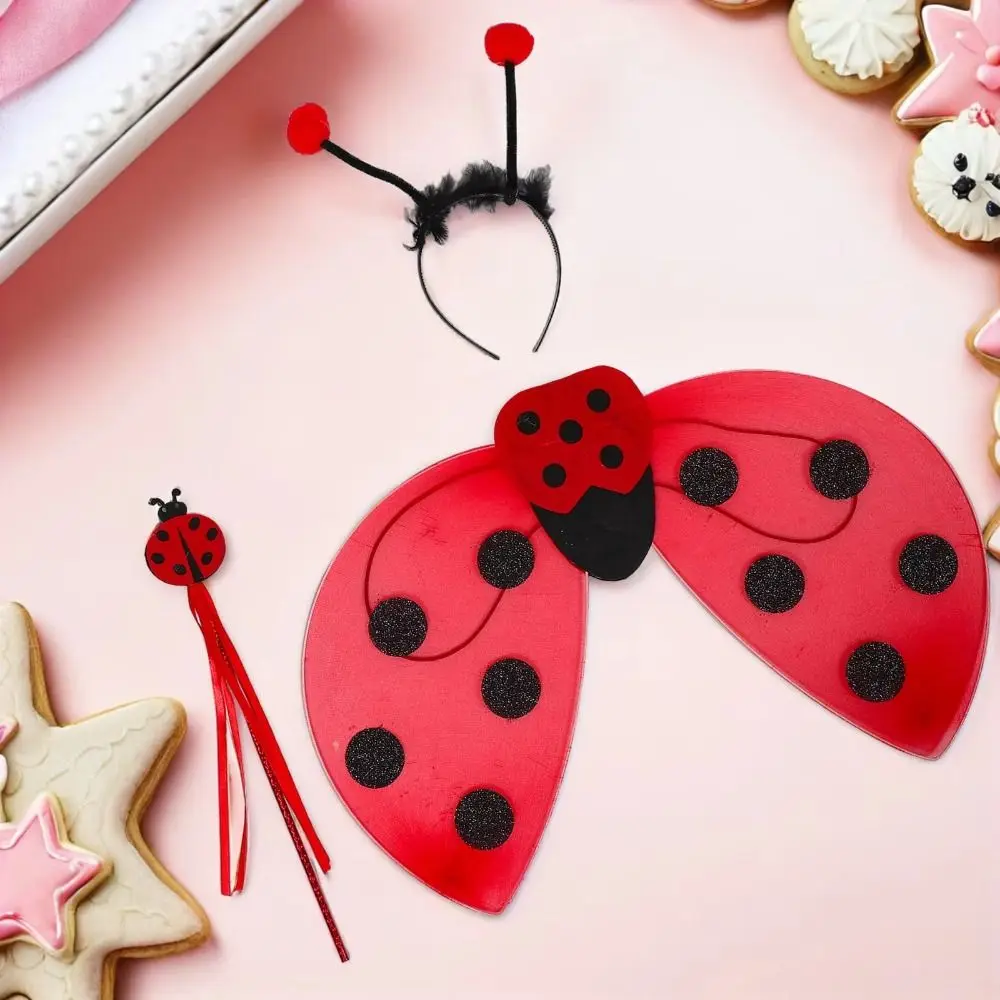 Disfraz de Mariquita Roja para Cosplay, Diadema, Alas Plegables, Disfraces con Temática de Insectos, Varita, Disfraces de Dibujos Animados para Actuaciones