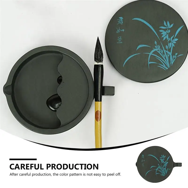 4-Inch Fish-Shaped Orchid Inkstone Natural Rough Stone Ribs Student Calligraphy Ink Pond With Lid