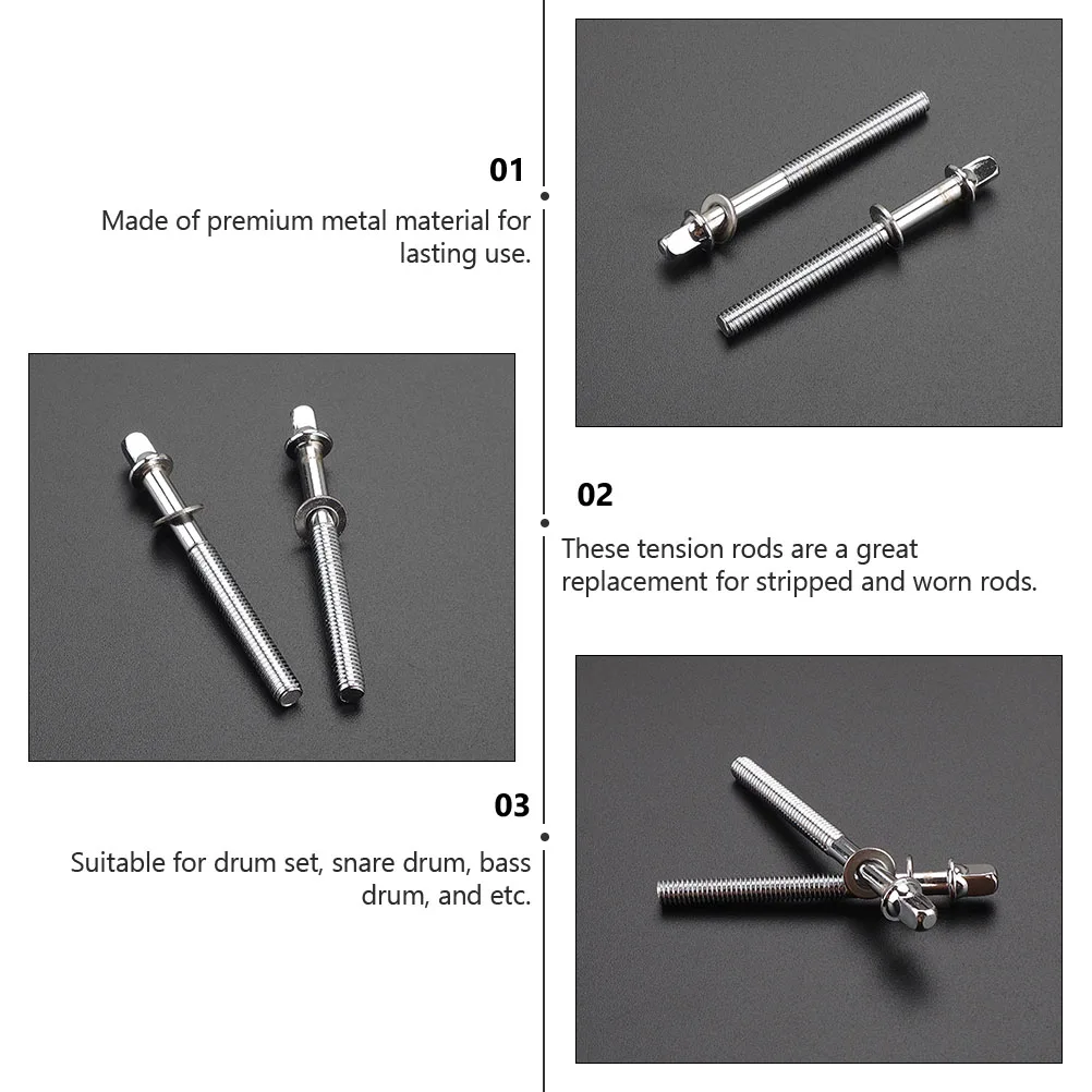 

2 Pcs Drum Screws Percussion Mounting Hardware Parts Tension Rods Drums Bass Bolt Accessories Bolts