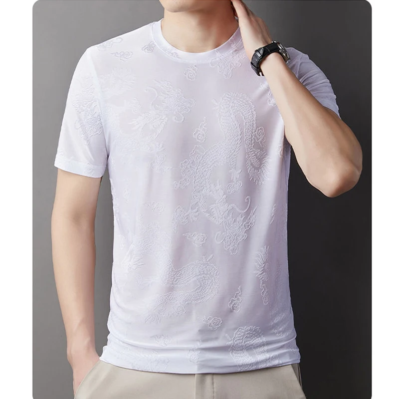 Sommer neue übergroße lose lässige Jacquard T-Shirt männliche Kurzarm Mode Pullover Top Männer All-Match schnell trocknende T-Shirt Homme