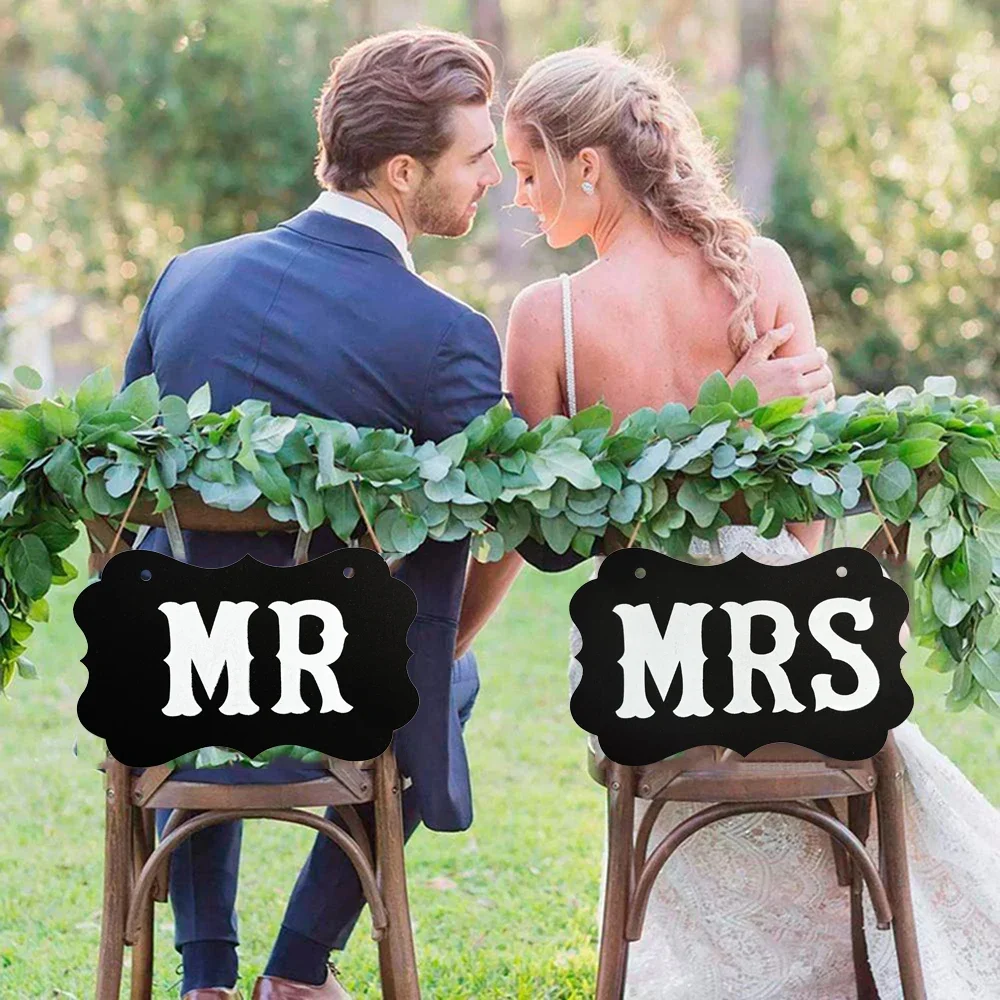 MR & MRS / BRIDE&GROOM Kraft Paper Board Ribbon Photo Props Chair Signs Wedding Decoration Letter Sign Event Party Supplies view 2
