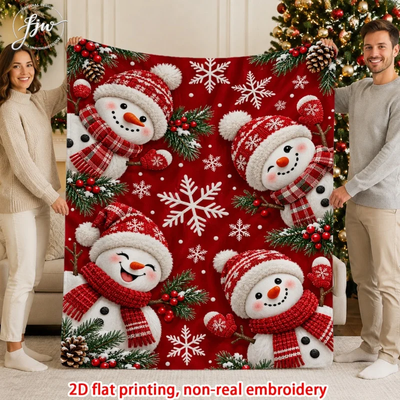 Christmas Santa Claus Reindeer Flannel Throw Blanket, Xmas Wreath Gift Pine Cone Element Soft Lightweight Plush Blanket