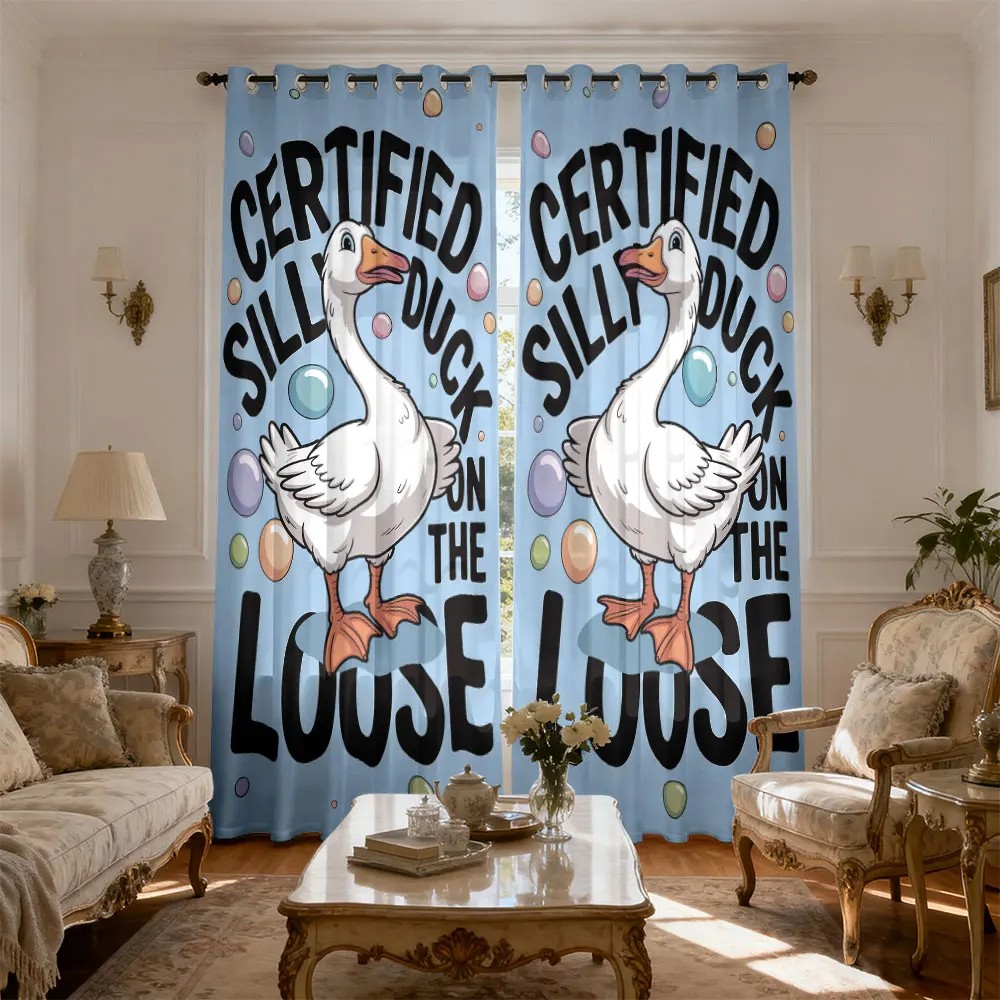 90g Blackout Curtains 2 Panels Certified Silly Duck Print Room Darkening Drapes Bedroom Living Room