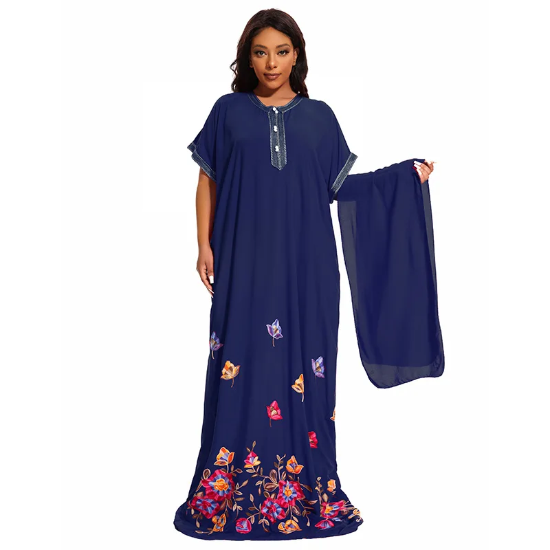 Abayas For Women 100% Cotton O-neck Jilbab Summer Short Sleeves African Plus Size Loose Femme Kaftan Robe With HeadscarfMoroccan