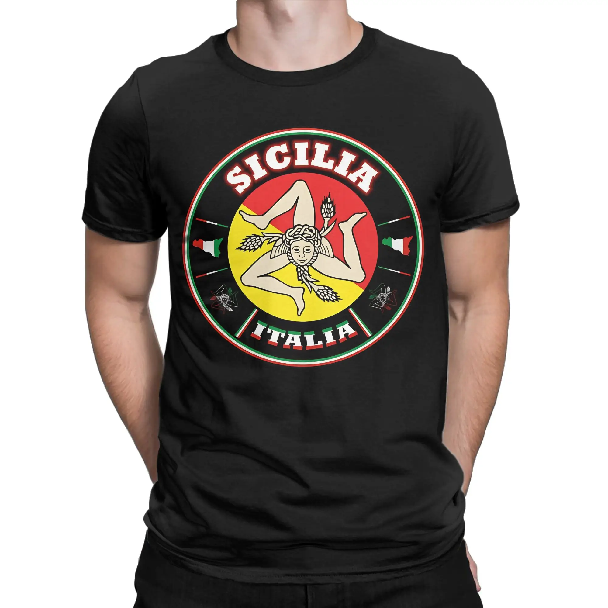 Funny Sicilia Italia bandiera flag  T-Shirt Men Cotton Short Sleeve Trinacria of Sicily O-neck Summer Clothing