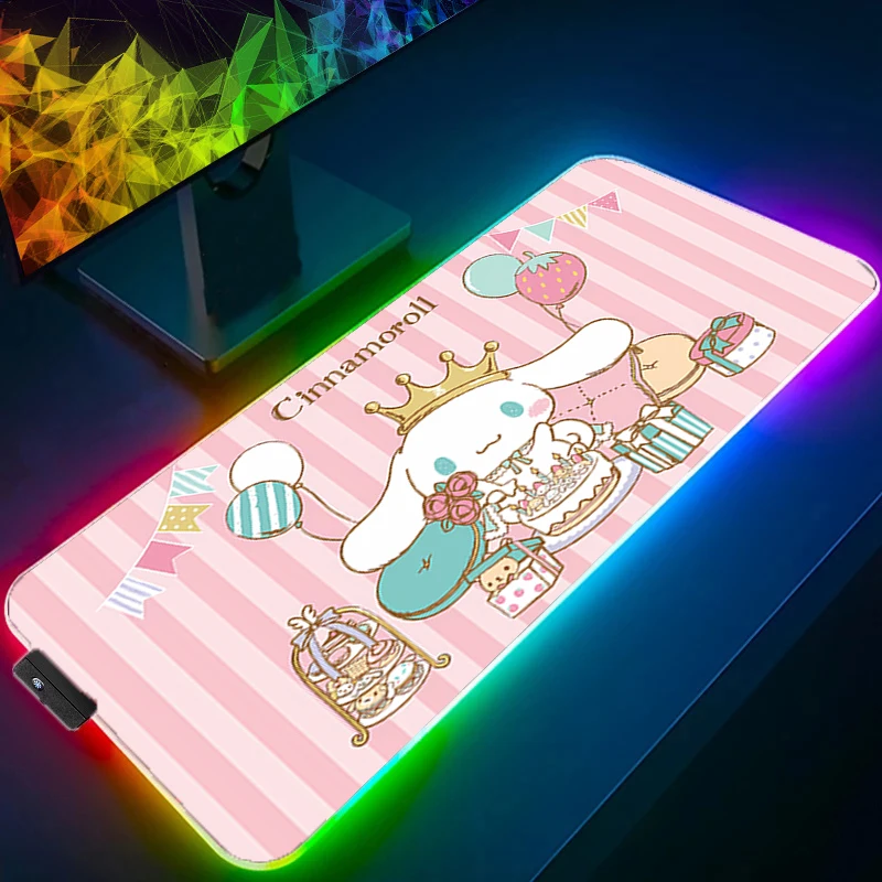 

Anime RGB Mouse Pad Cinnamoroll Backlight HD Print Computer Gamer Locking Edge mat LED Mousepads XXL Keyboard PC Mice Mats Pad