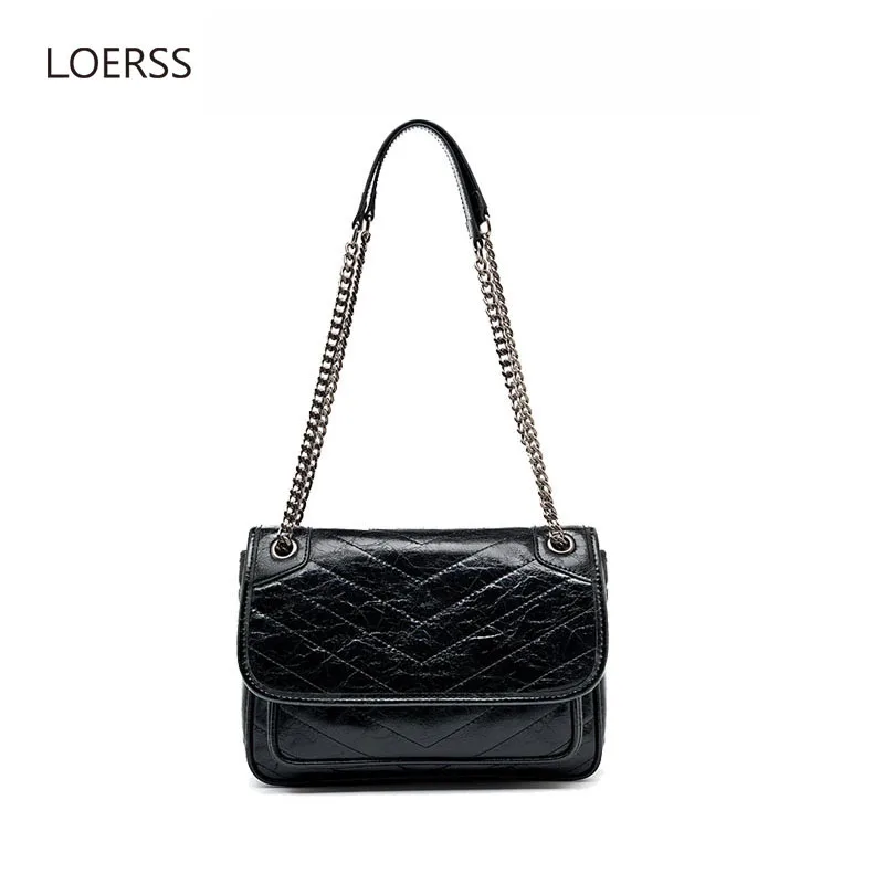 LOERSS Women's Messenger Bag Large Capacity Vagrant Shoulder Bag Multifunction Underarm Bags Retro Fashion Genuine Leather Bag