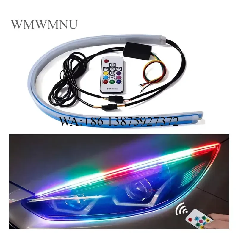 Wmwmnu RGB Flexible LED DRL Strip 30 45 60cm Multicolor Daytime Running Light with Turn Signal and Flowing Effect