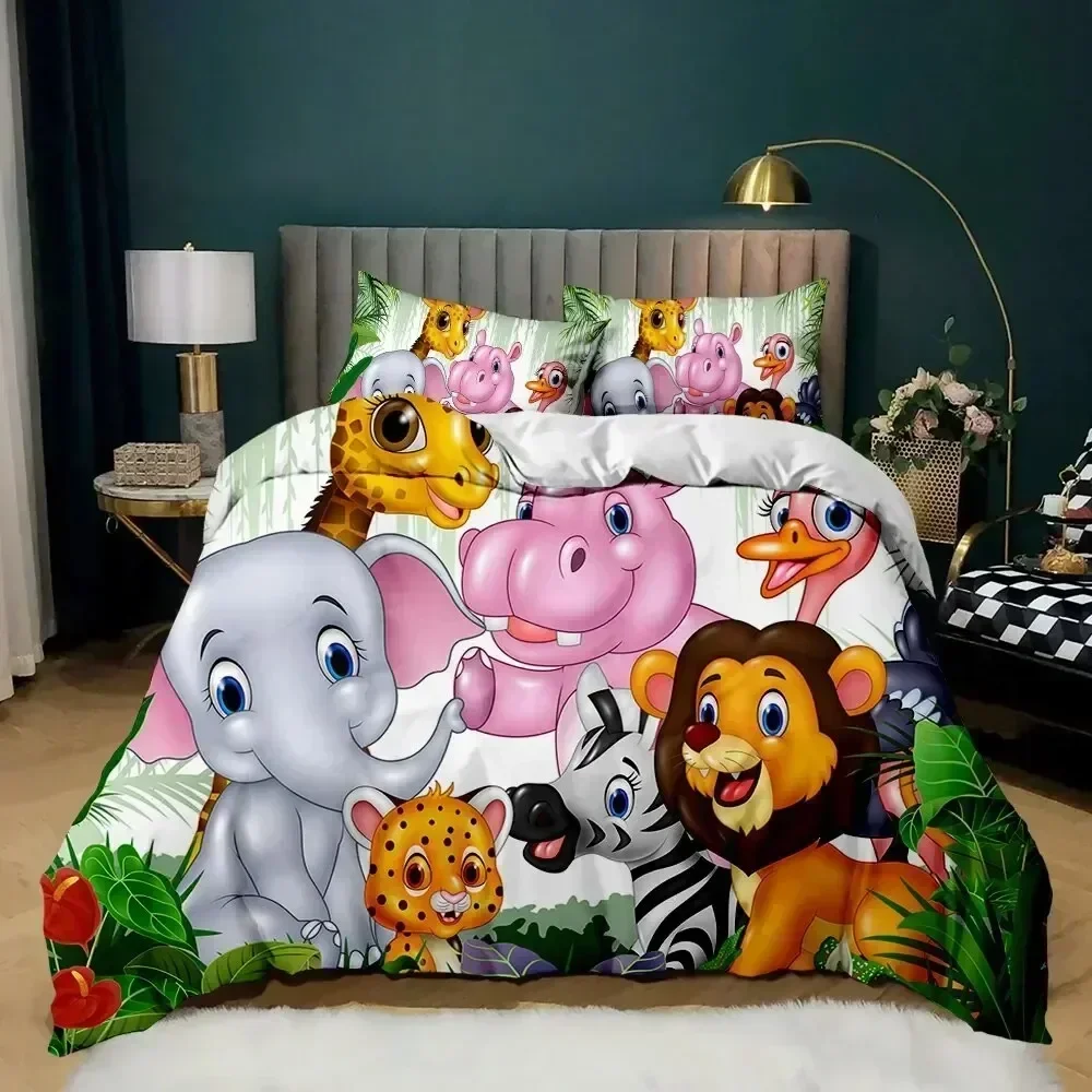 Elephant Cute Animal World Theme Bedding Set Duvet Cover Sheet Printed Bed Set Pillowcase Full Queen King Size Comforter Bedroom
