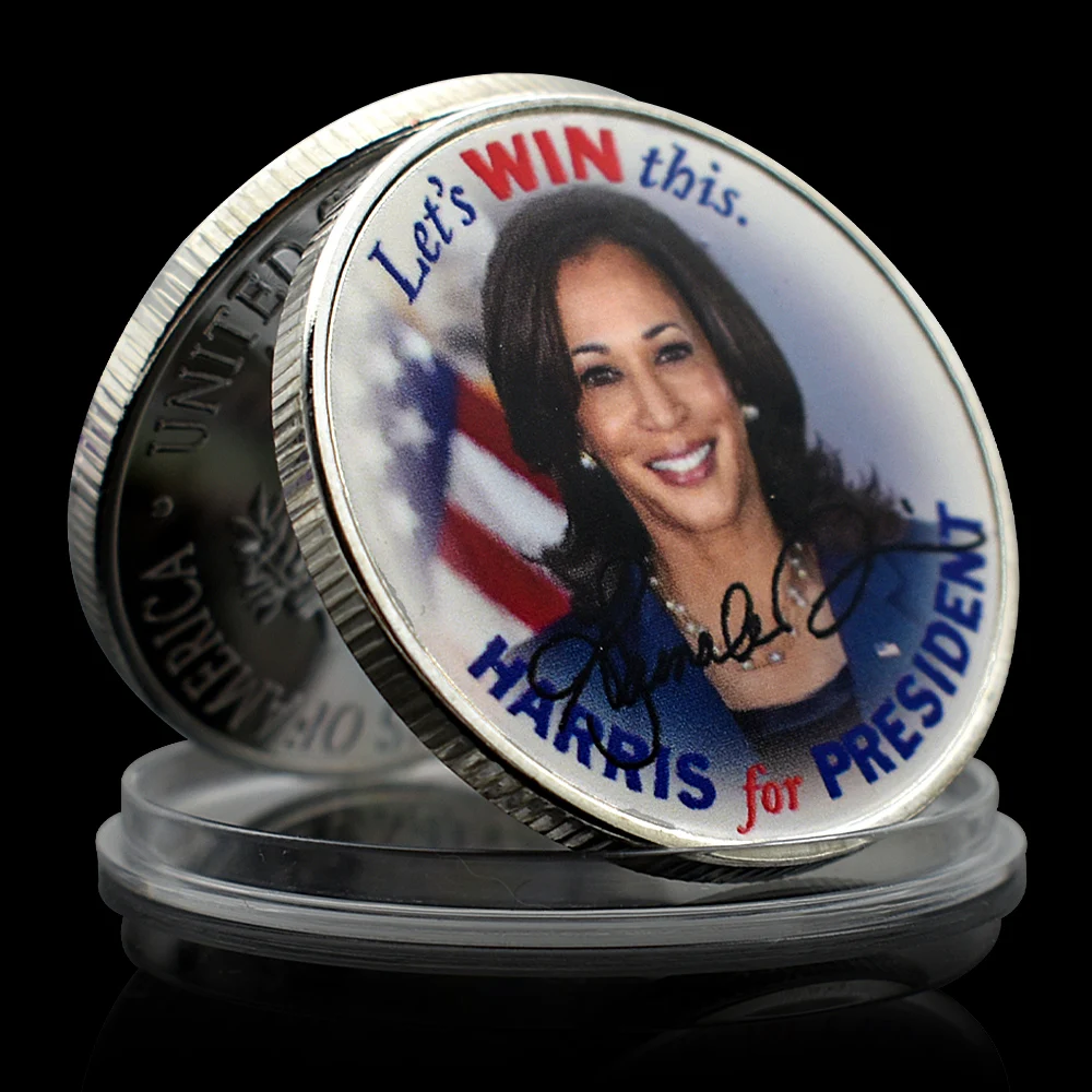 Kamala Harris Silver Plated Challenge Coin First Women Vice President Fans Collectibles Medal Let's Win This