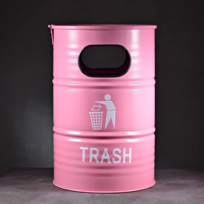 AAOil Can Trash Can Oversized Wrought Iron Retro Commercial With Lid American Large Capacity Iron