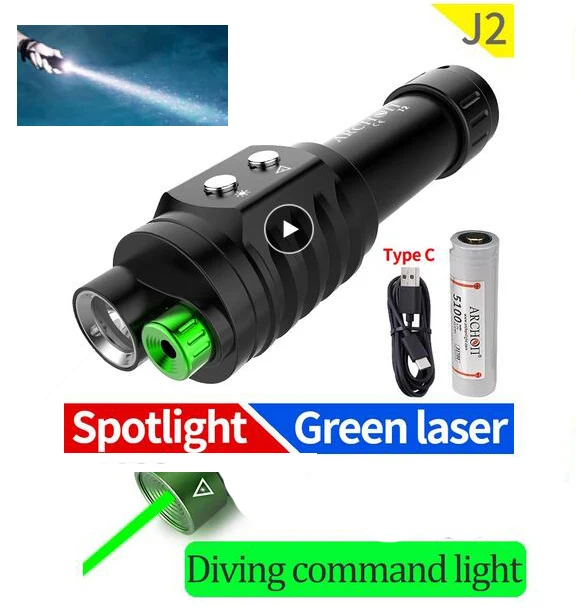 

ARCHON 1000 Lumen White + Green Beam 2 in 1 Diving Flashlight IP68 Waterproof Torch Underwater 100m Coaching Command Lamp