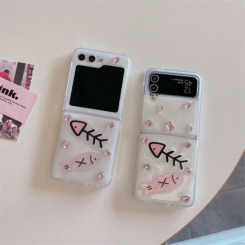 Creative Cute Fish Bone Phone Case for Samsung Galaxy Z Flip 3 Z Flip 4 Z Flip 5 Hard PC Back Cover for ZFlip5 Case Shell