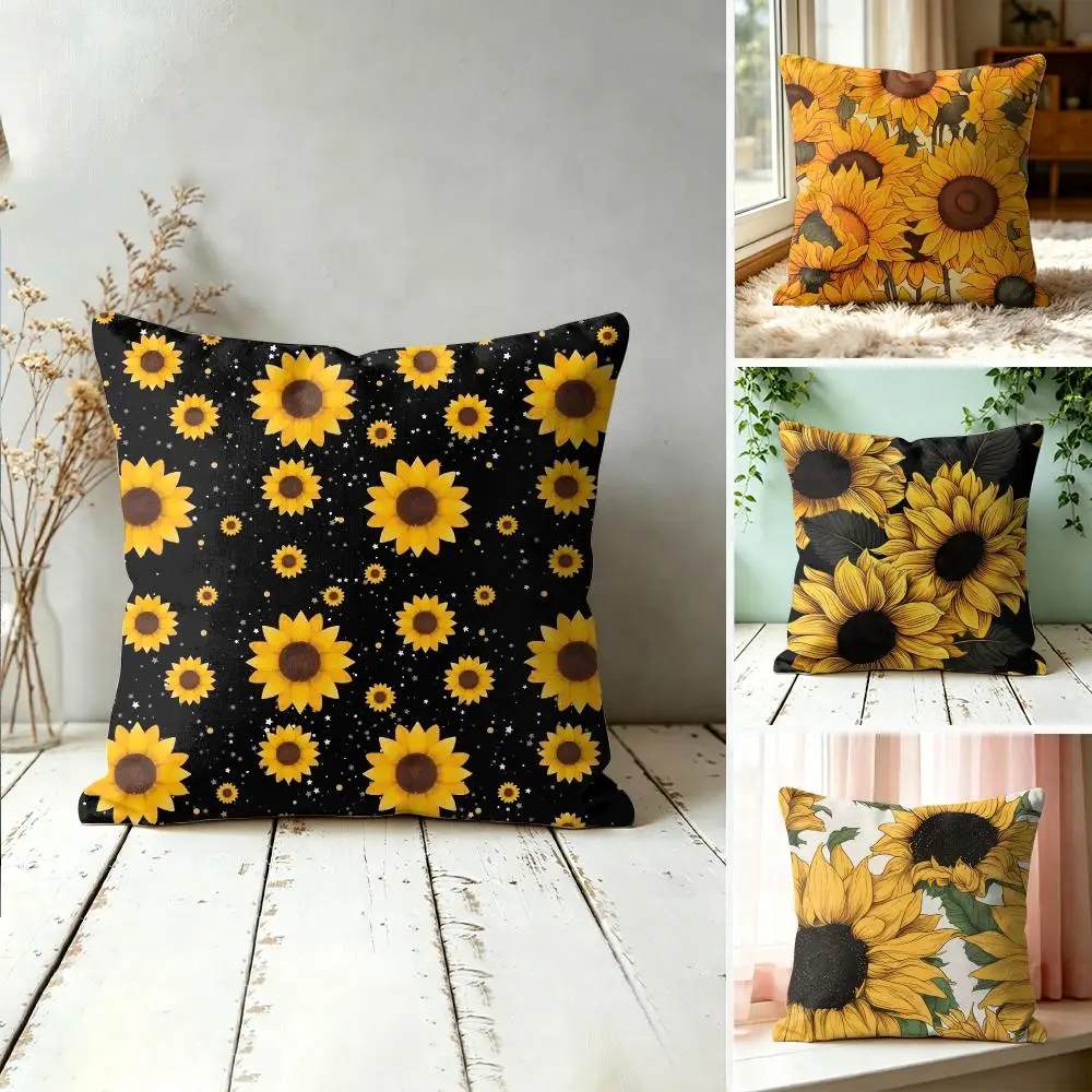 Classic Trend Sunflower Cushion Cover Silky Short Plush Invisible Zipper Dustproof Sofa Pillow Case For Home Decor