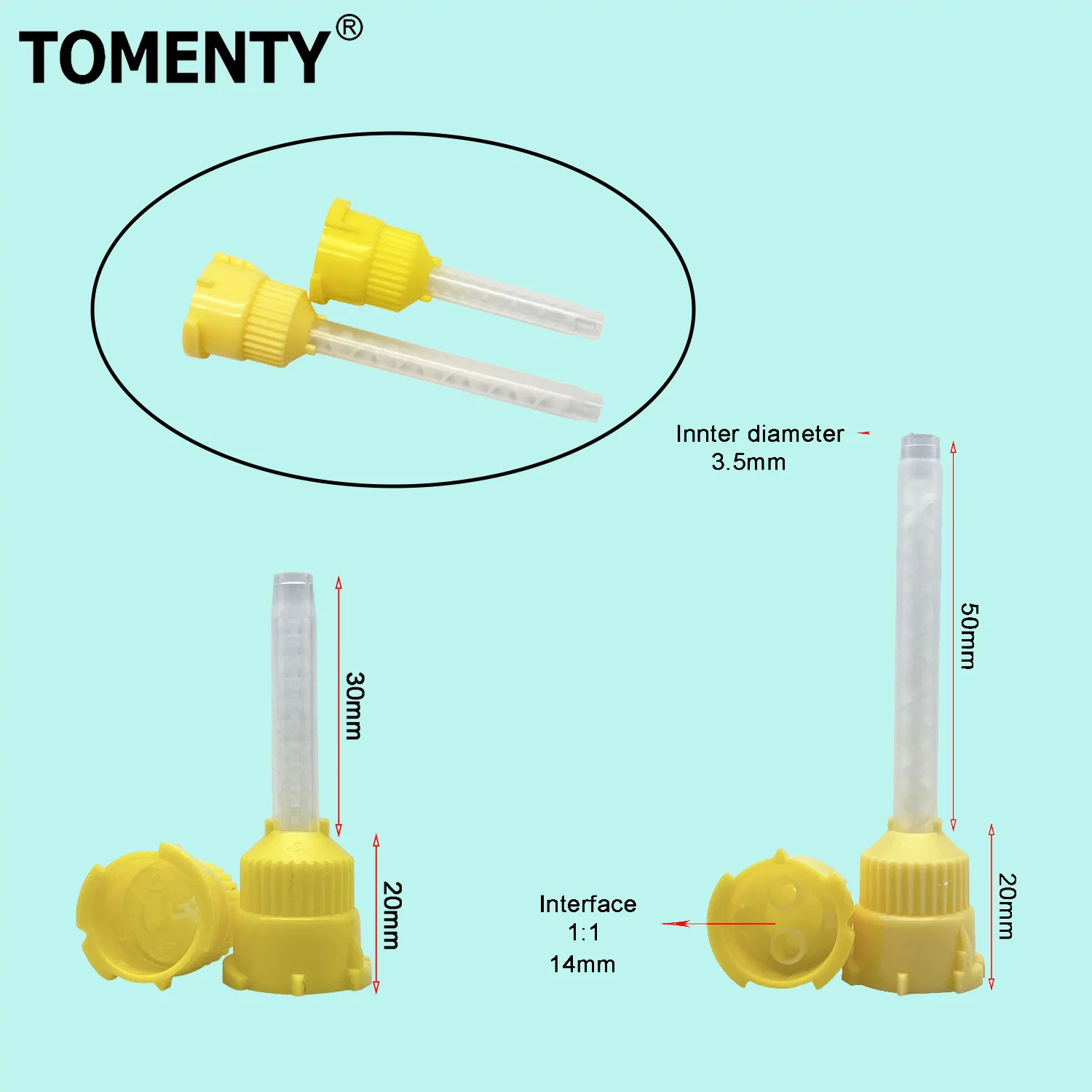 50Pcs/Pack Dental Mixing Tips  Tips Disposable Mixers Yellow 1:1 Yellow Mixing Tips Disposable Dentistry Materials