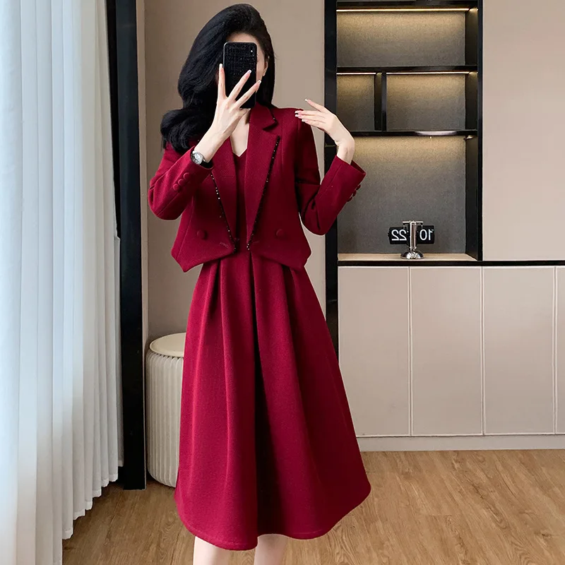 

Short blazer for petite women2025New stylish goddess-style professional suit dress set for spring