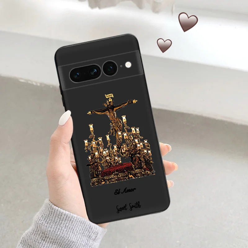 Black Matte Phone Case For Motorola Edge 30 40 20 Pro G200 One Fusion Virgin Mary Jesus Church Pixel 8a 7a 6a 7 8 6 Soft Cover