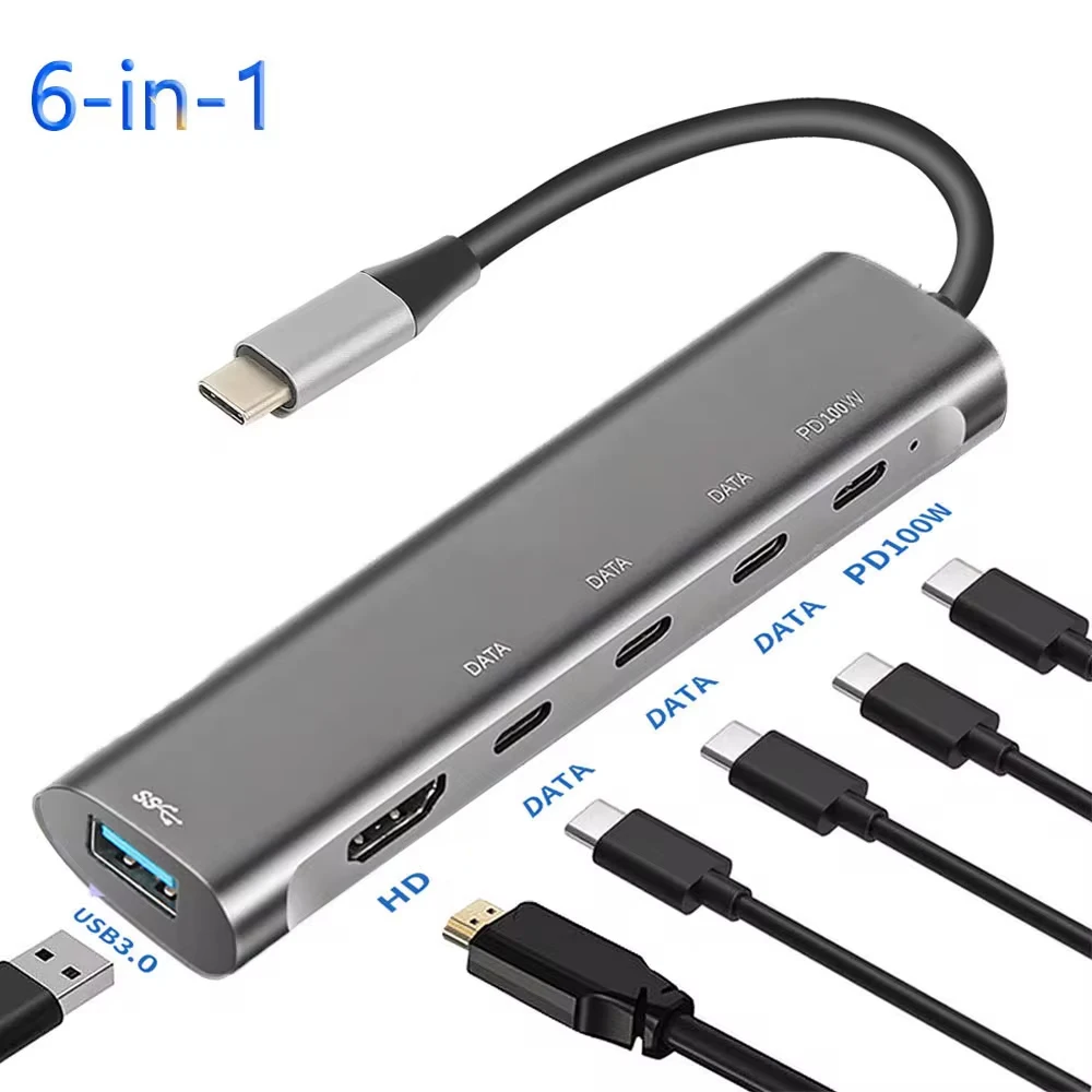 HUB USB C Hub 4K HDTV type c إلى USB 3.0 pd 100W DATA USB 2.0 محول متعدد المنافذ الخائن لملحقات الكمبيوتر المحمول ماك بوك USB HUB