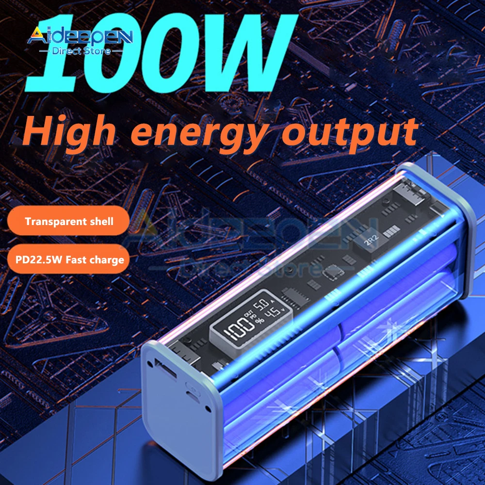 18650 Battery Charger Case DIY Power Bank Box 5V 9V 12V PD22.5W PD/QC/AFC/SCP Fast Charging Case Battery Charging Power Bank Box