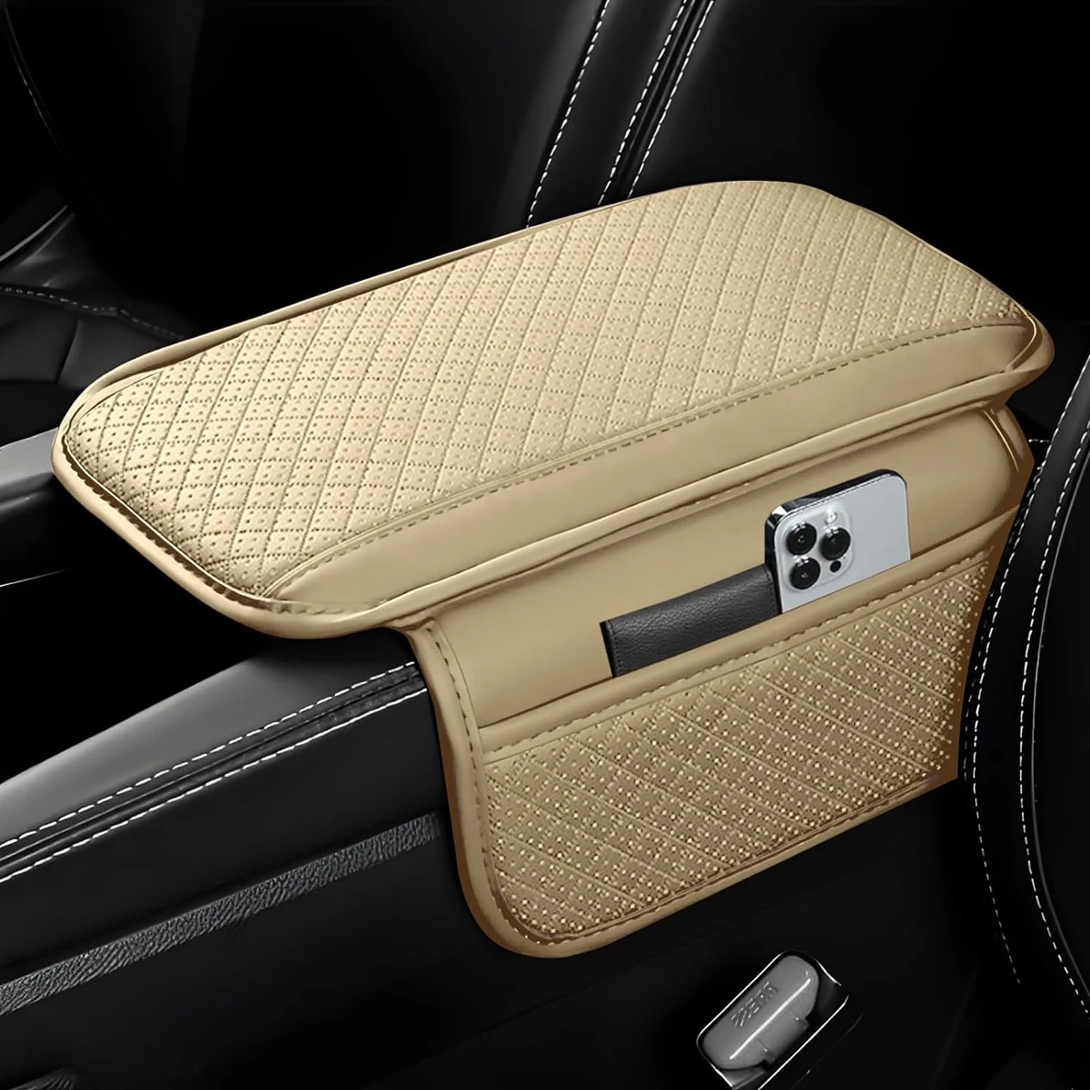 Almohadilla de Cuero para Reposabrazos de Coche con Bolsillo de Almacenamiento, Cojín Cómodo para Apoyabrazos y Funda Protectora
