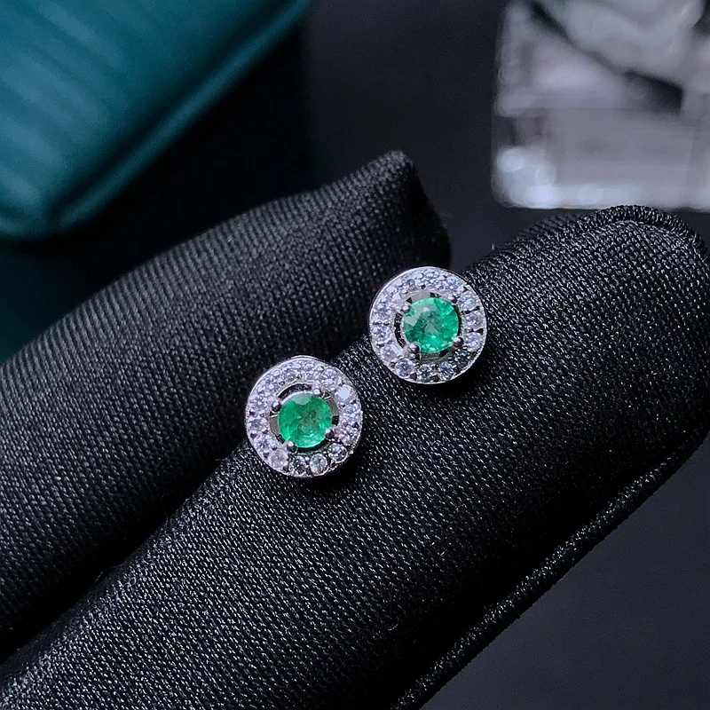 

Trendy 3mm Natural Colombia Emerald Stud Earrings Women 925 Sterling Silver Emerald Gemstone Ear Studs 18K White Gold Plated