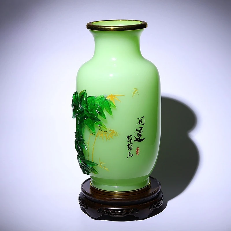 Rich bamboo section high living room ornament high-end atmosphere glazed jade vase entrance decoration handicrafts