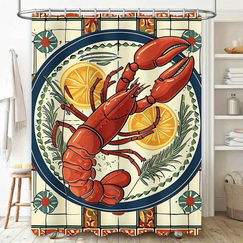 Vibrant Red Lobster Bath Mat Shower Curtain Set Decorative Kitchen Sink Rug