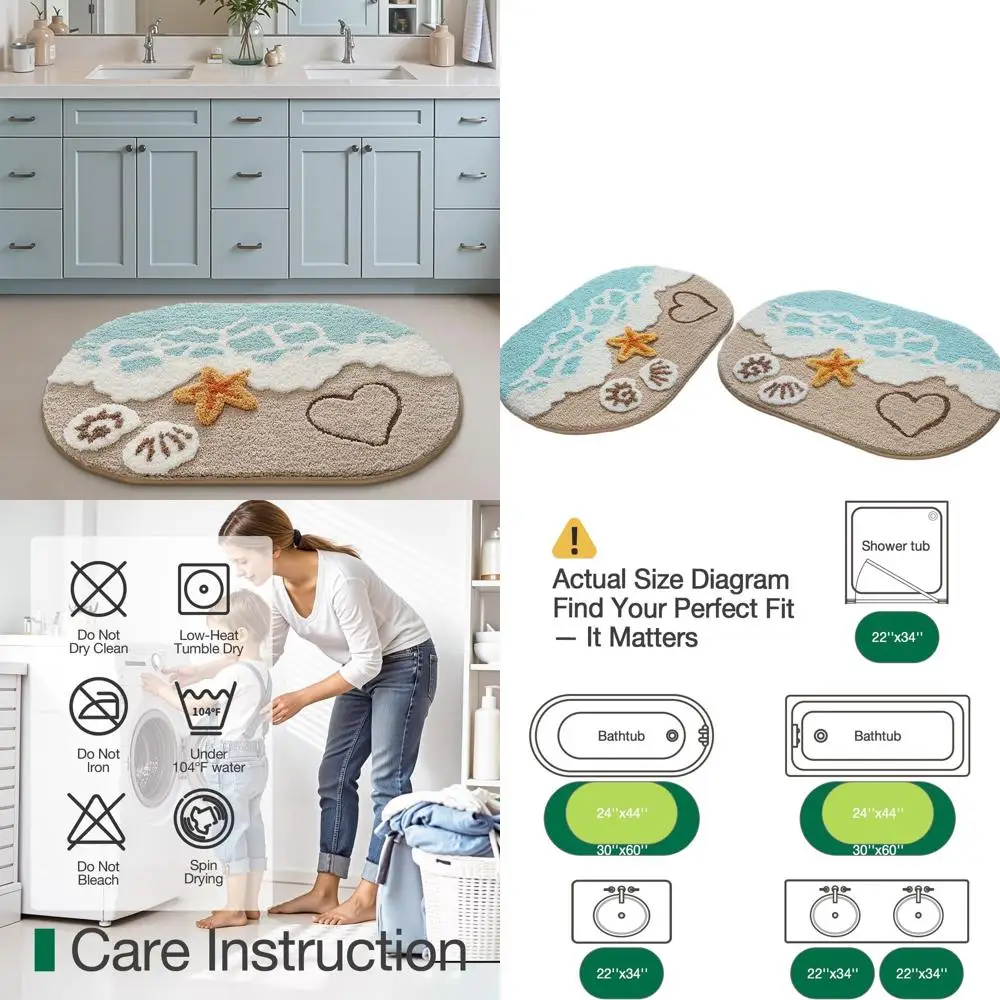 

Ocean-Inspired Non-Slip Soft and Absorbent Bath Mat Set, 22x34, Ideal for Shower, Kitchen, Kids' Room