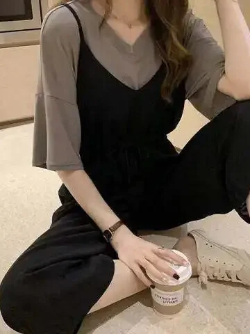 plus Size Women's Summer New Style Loose Fitting Short Sleeve Overalls Two Piece Set High Waist Wide Leg Pants Suit