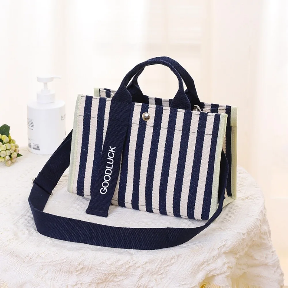 Waterproof Canvas Tote Bag Striped Print Coated Canvas Striped Shoulder Bag Durable Lightweight Crossbody Handbag For Youth