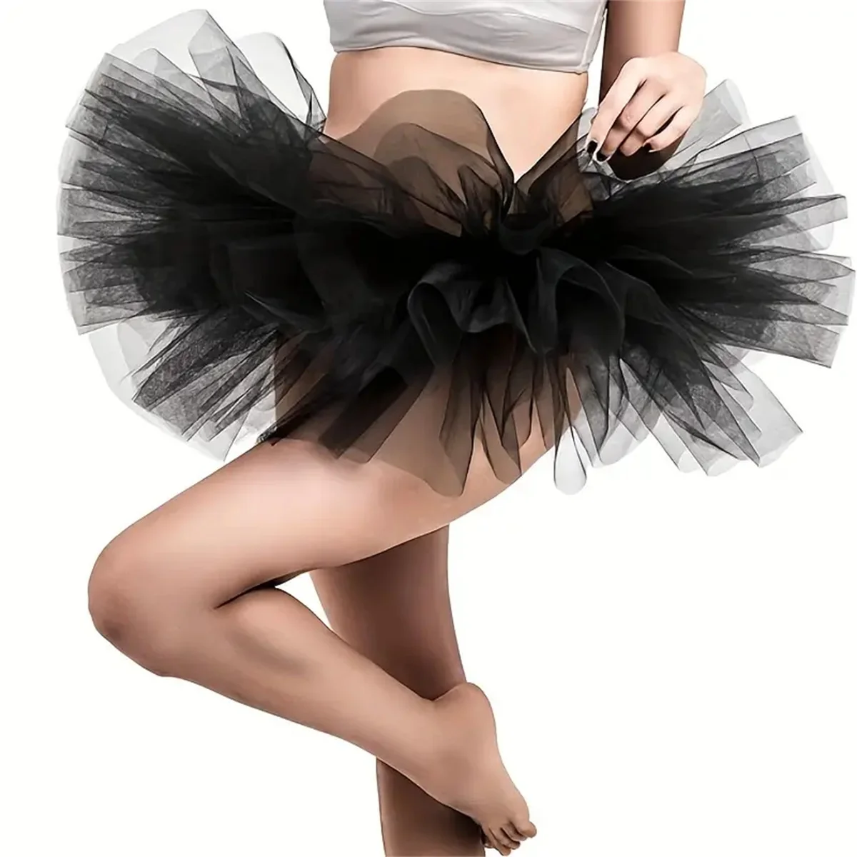 تنورة من التول مكونة من 5 طبقات للنساء والمراهقين - رقيق للغاية، مرن، مثالية للهالوين، حفلة تنكرية، عيد الميلاد (نمط توتو الثمانينيات