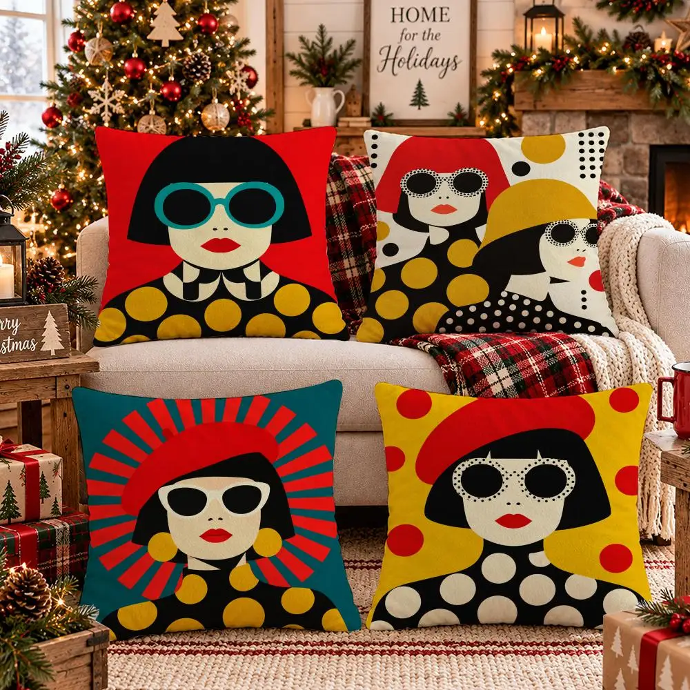 Pop Portraits Cushion Cover 1/4Pcs Soft Plush Throw Pillow Cover Double-Sided Print Sofa Living Room Decor