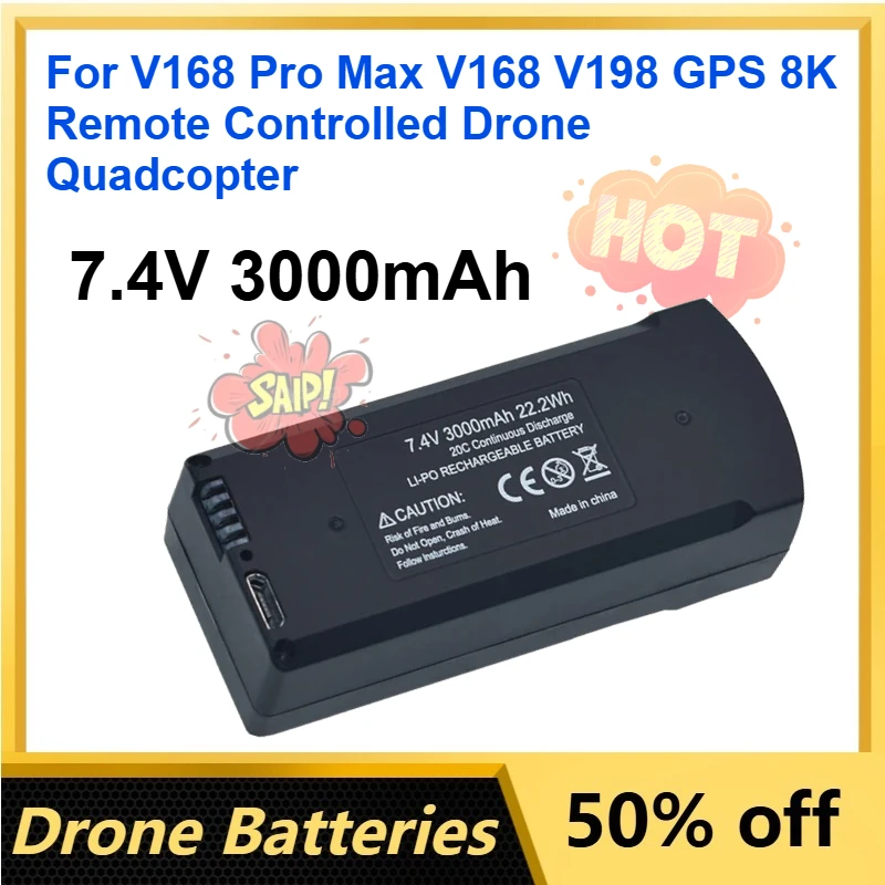 

7.4V 3000mAh LiPo Batteries for V168 Pro Max V168 V198 GPS 8K Brushless Motor Remote Controlled Drone Quadcopter Accessories