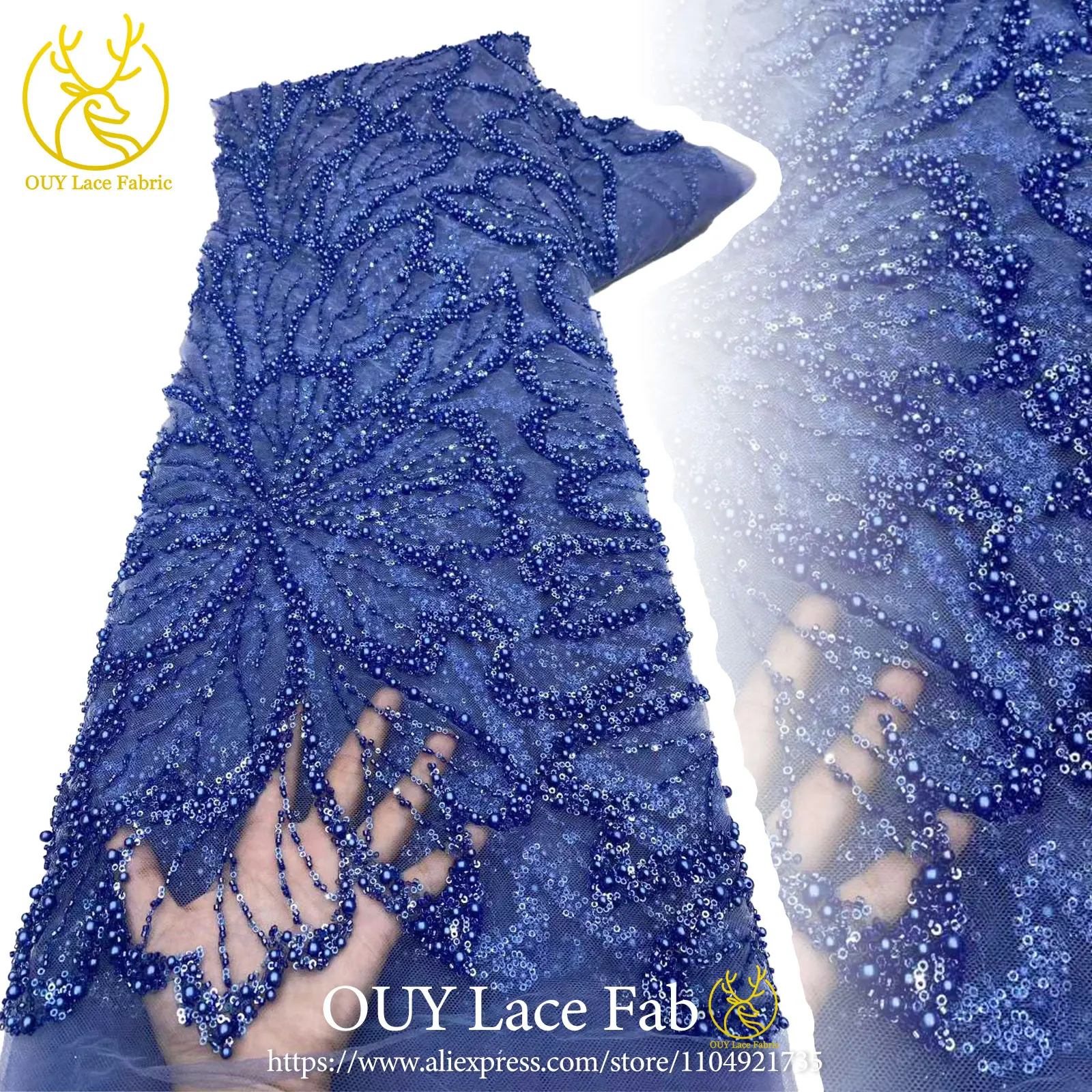 Latest African Sequin Groom Lace Fabric 2026 High-Quality French Nigerian Bead Lace Fabric Suitable For Wedding Dress Sewing