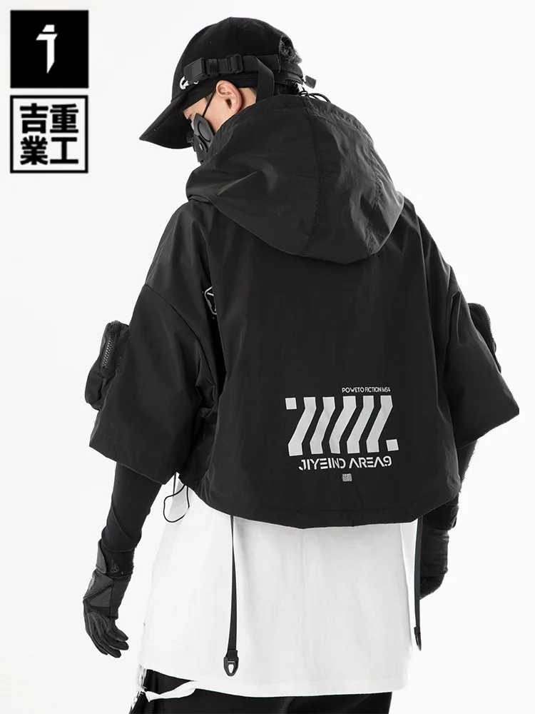 Women Crop Top Jacket Hoodies Summer Functional Style Hooded Shawl Short Jacket For Men And Women, Loose And Casual Multi Pocket