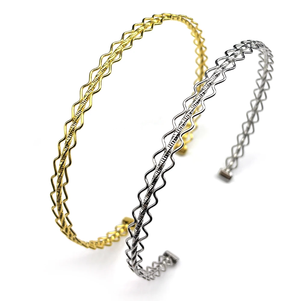 

Minimalist Multi-layered Wavy Lines Chain Open Choker Necklace for Women Stainless Steel Gold Color Asjustable Collar Jewelry