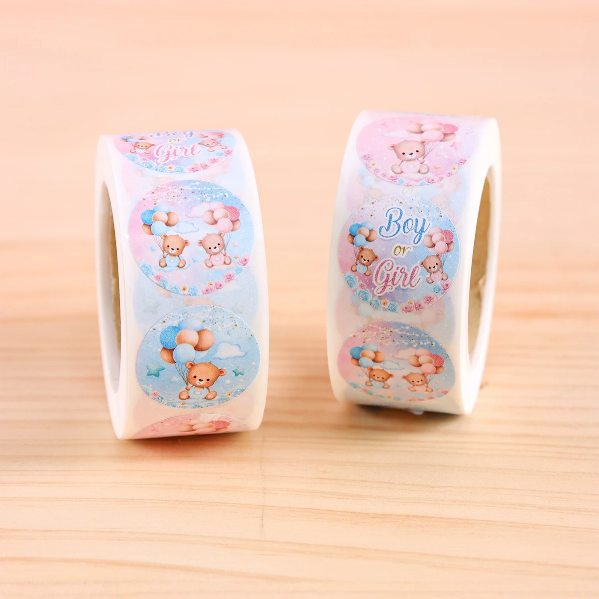 500 قطعة تكشف الجنس ملصقات مستديرة تيدي بير ورقة زجاجة التسمية للجنسين تكشف هدية حفلة مغلف الديكور #3