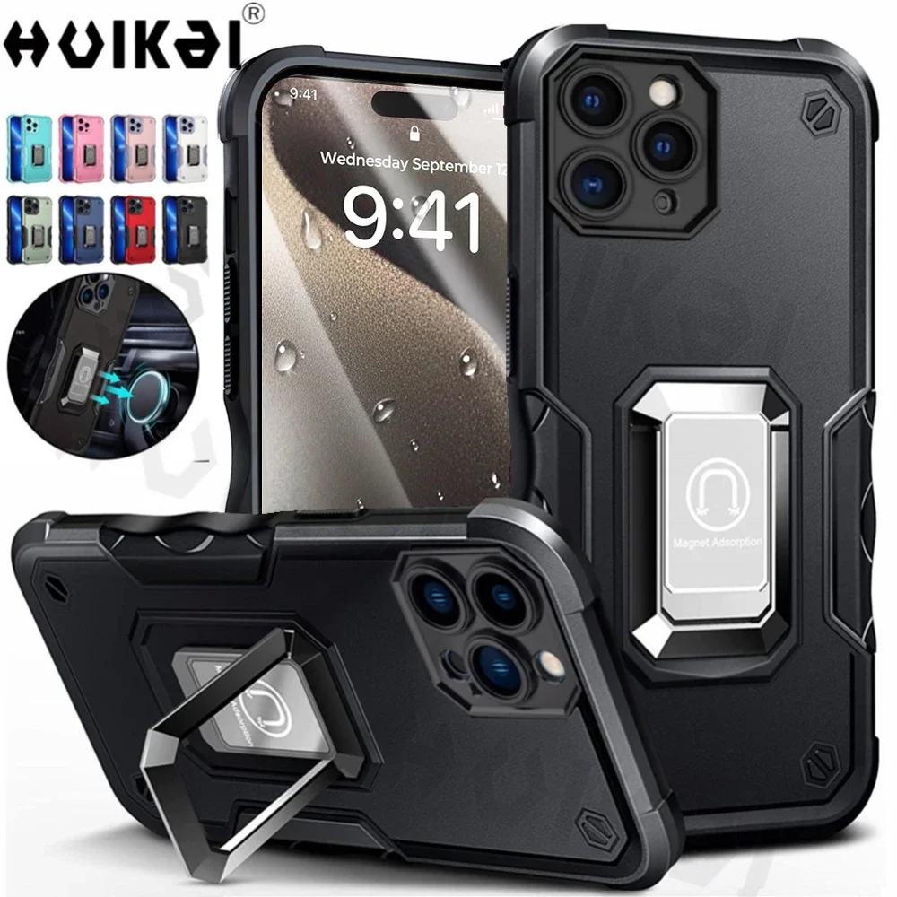 Case For iPhone 16 Pro Max 16 Plus 15 Pro 15 14 13 12 11 Shockproof Camera Protective Kickstand Holder Built-in Magnetic Covers