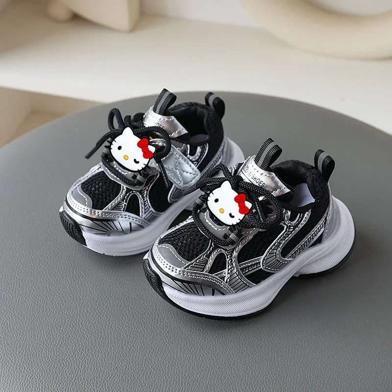 Sanrio hello kitty nuevas zapatillas de deporte para niños suela suave zapatos casuales de malla transpirable primavera otoño zapatos para correr niño niña zapatos para niños pequeños