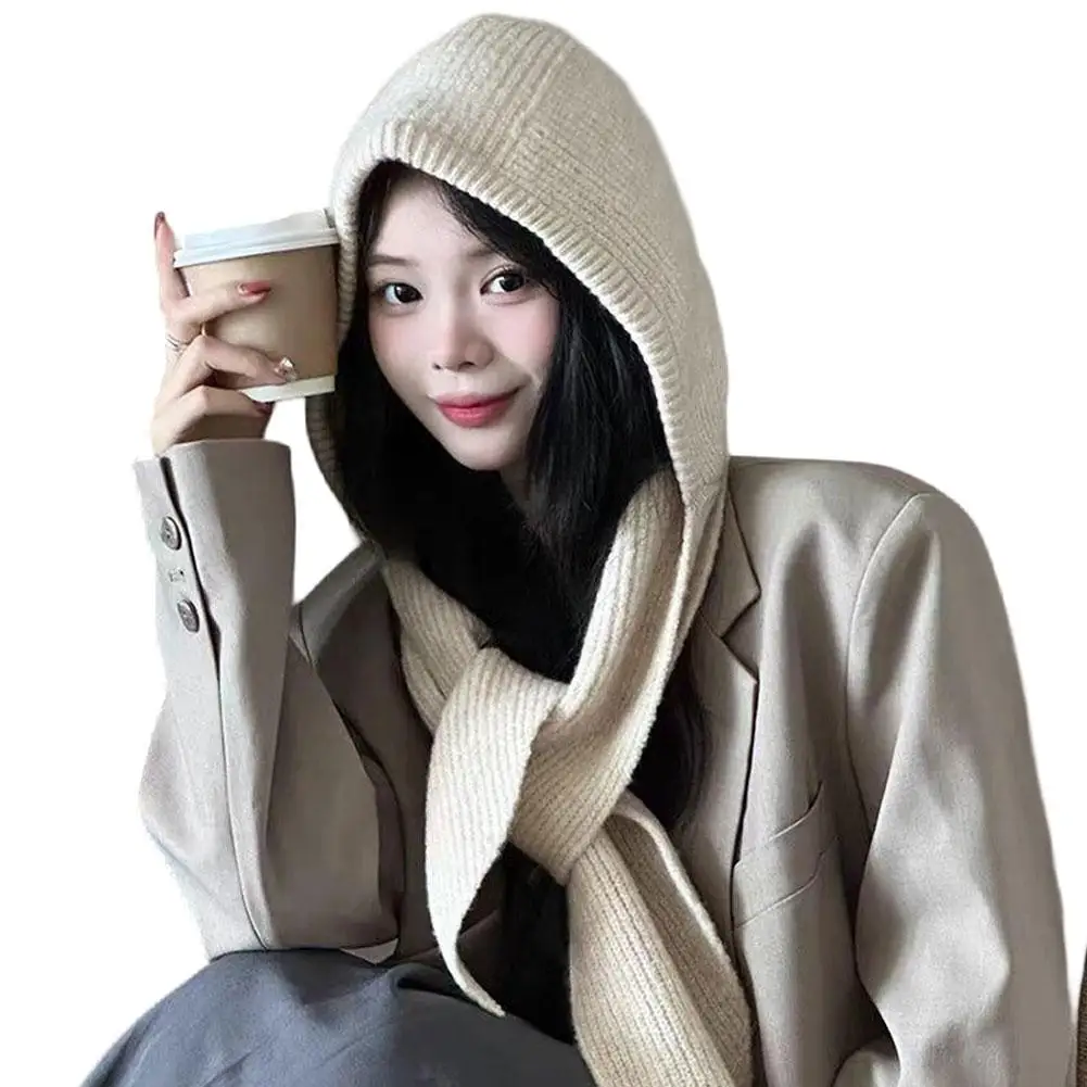 

Уютная зимняя Балаклава, вязаная шапка, цельный шарф с капюшоном, утолщенный для всего лица, ушей, шеи, теплая Y2K, женский корейский стиль