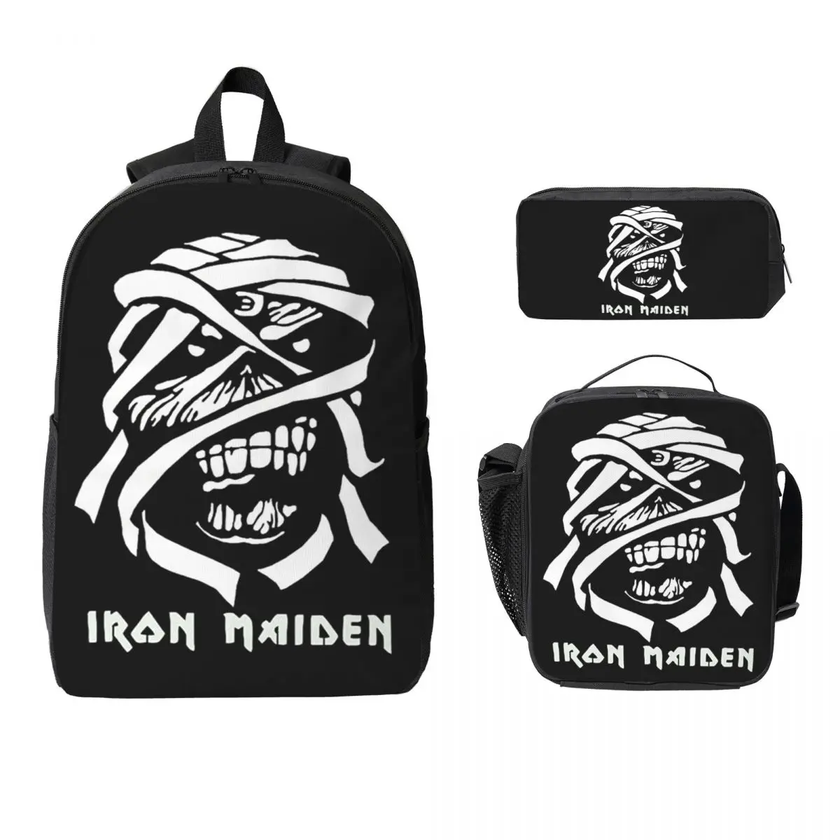 

IronMaidens Backpack Student BookBag School Bag Computer Shoulder Bags 3ps Insulated Lunch Bag Pencil Case