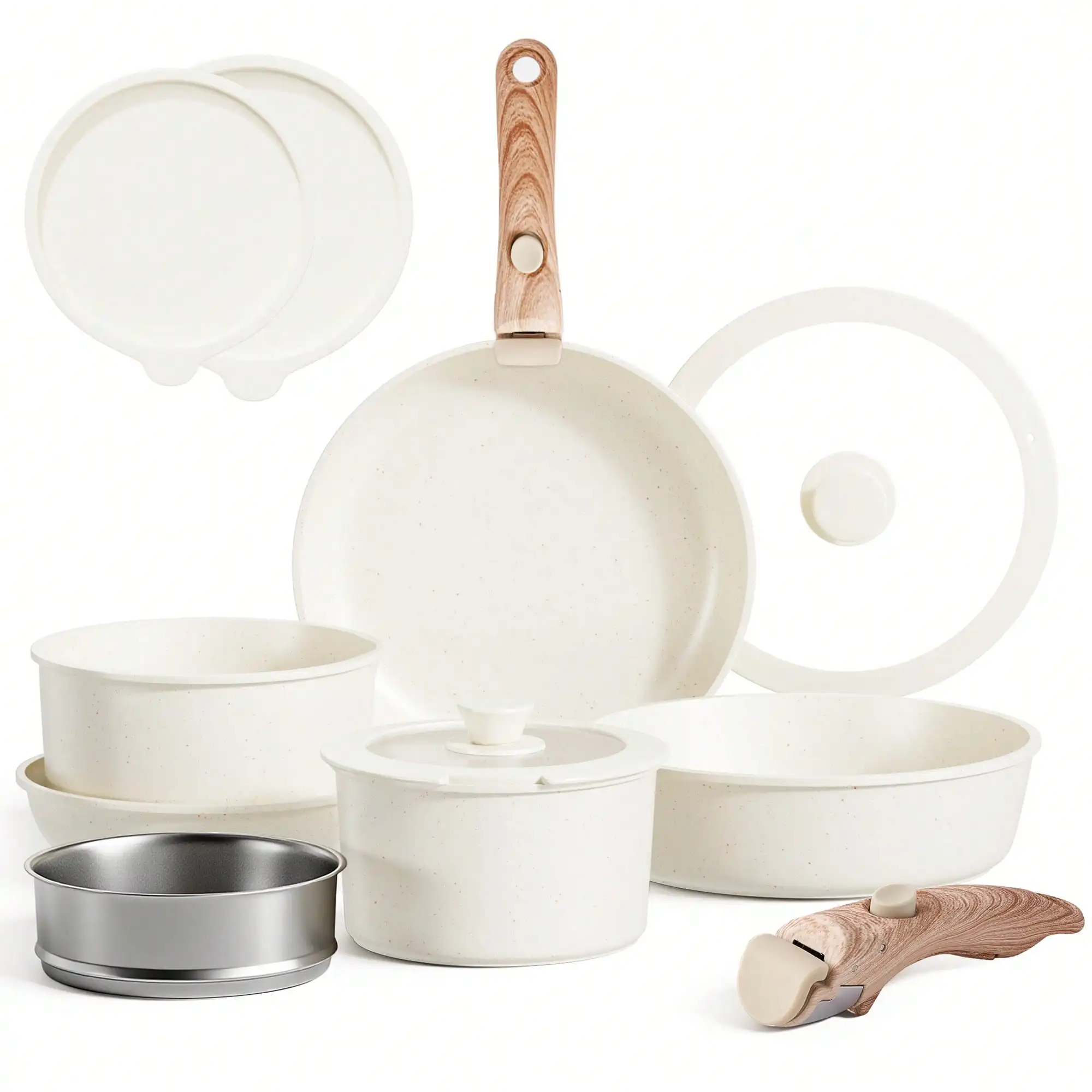Caannasweis Pots And Pans Set Nonstick, Detachable Handle Cookware Sets, Stackable Induction Kitchen Cookware With Removable Handle  sh2408230101078843